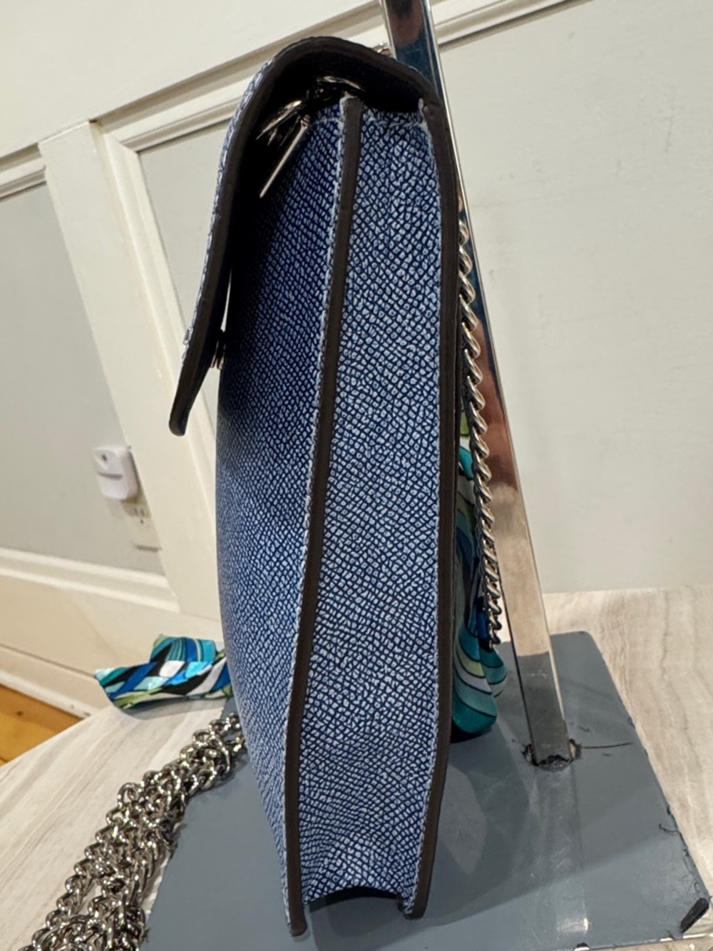 Coach North South Light Denim Blue Leather Crossbody Phone Pouch with Chain - Picture 6 of 17